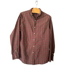 Cremieux Mens Plaid Long Sleeve Button-Up Shirt 100% Cotton Red & Green Large